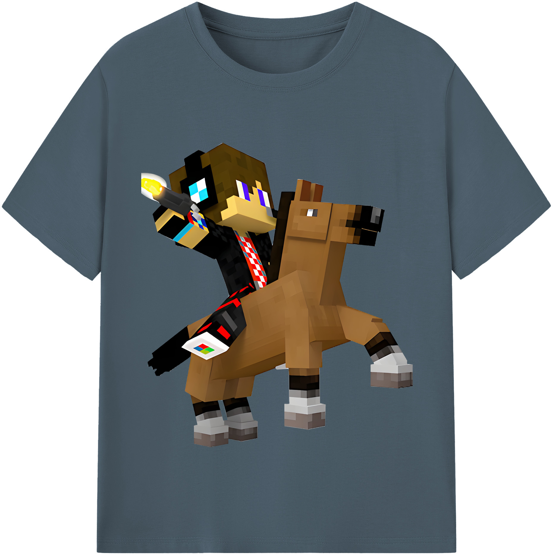 （画像用） マインクラフト ブロックの世界 Minecraft MC Block world 綿100％半袖Tシャツ（フロントプリント）